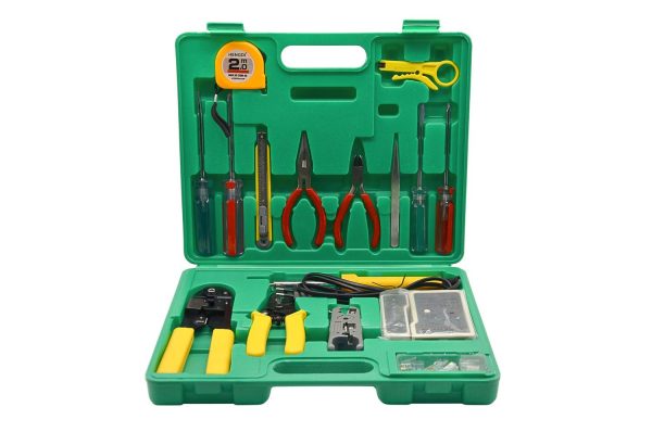 VALISE OUTIALLAGE RESAUX (METRE - CONNECTEUR RJ45 - KITEUR - PINCE - PINCE COUPANTE - PINCE A SERTIR - PINCE DENUDEUR - TESTEUR - …) - VERT - ENET