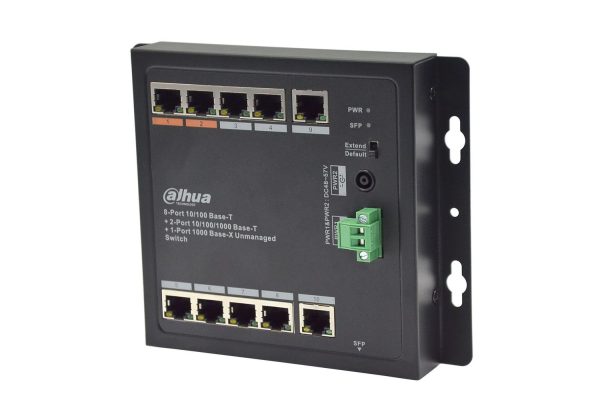 SWITCH 10 PORTS (8 MEGA POE - 2 GIGA) +1 GIGA SFP - NON MANAGABLE - NON RACKABLE - FIXATION MURAL - DAHUA